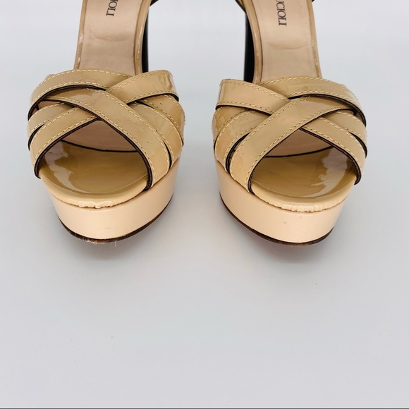 Gaston Lucioli Sandals Platforms and 5” Heels Tan Patent Leather Size 8 - Picture 8 of 14